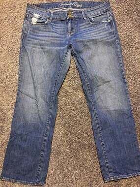 American Eagle Distressed Low Rise Blue Denim Jeans Size 12 Regular